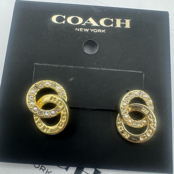 NWT Coach Interlocking earrings w/ Dustbag - Picture 1 of 3